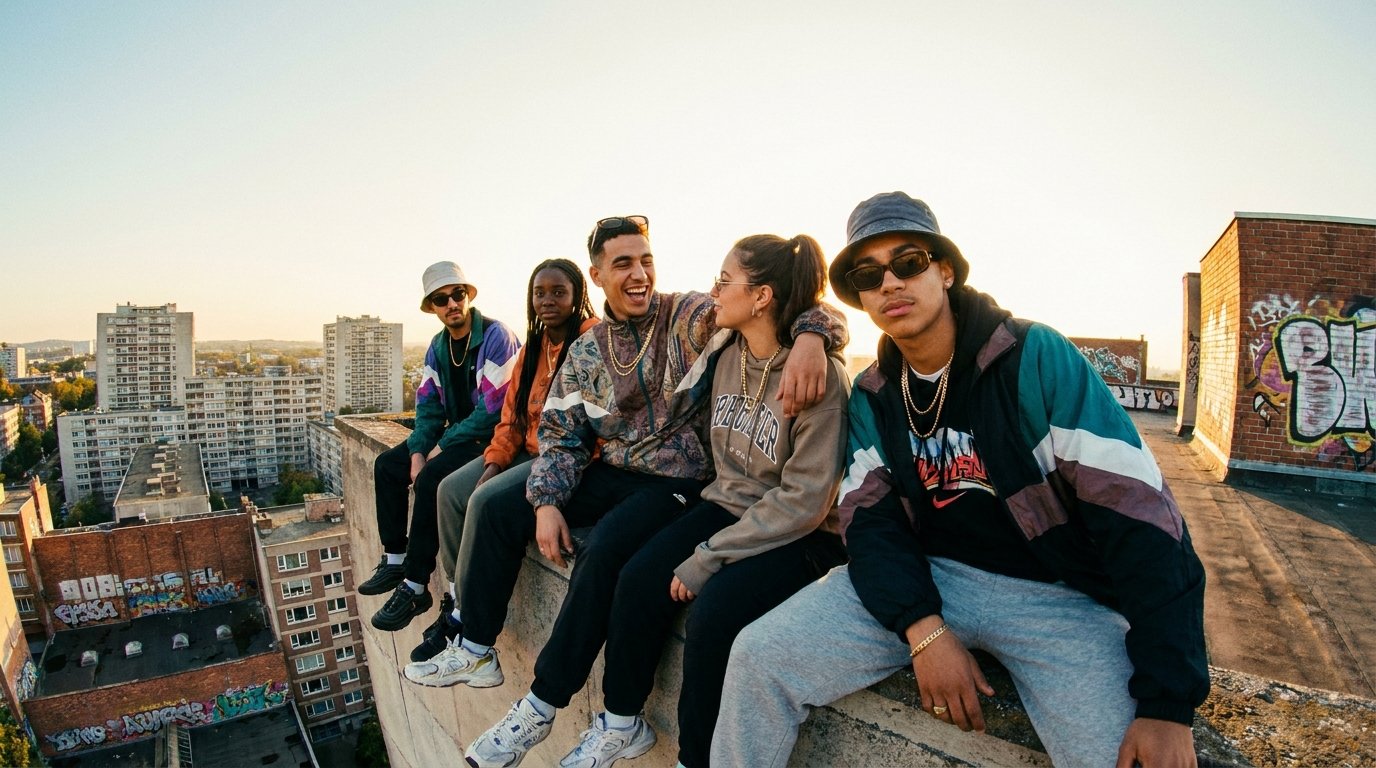 Groep jongeren op een Antwerps dak